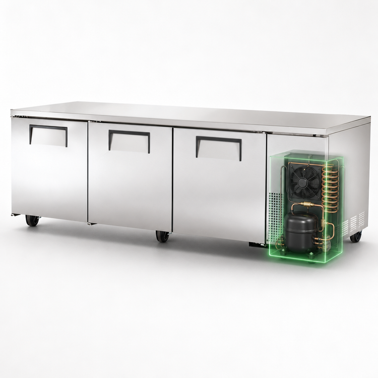 Product image #3 for True TUC-93-HC 3-Section Deep Undercounter Refrigerator with Solid Doors, Self-Contained Side-Mount Refrigeration