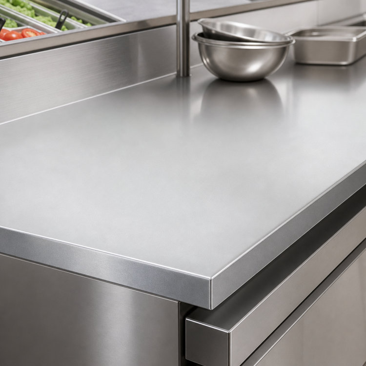 Product image #3 for John Boos Stainless Steel Countertop for Food Displays, 132" x 36" x 1-1/2", No Backsplash
