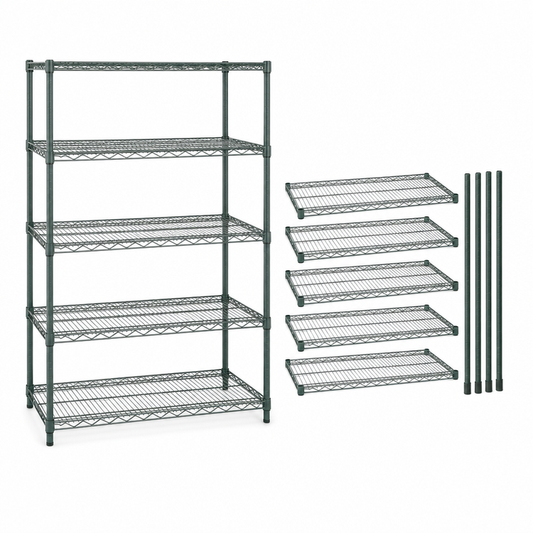 Product image #3 for Quantum 5-Shelf Wire Shelving Starter Unit, 36"W x 24"D x 86"H, Green Epoxy Finish