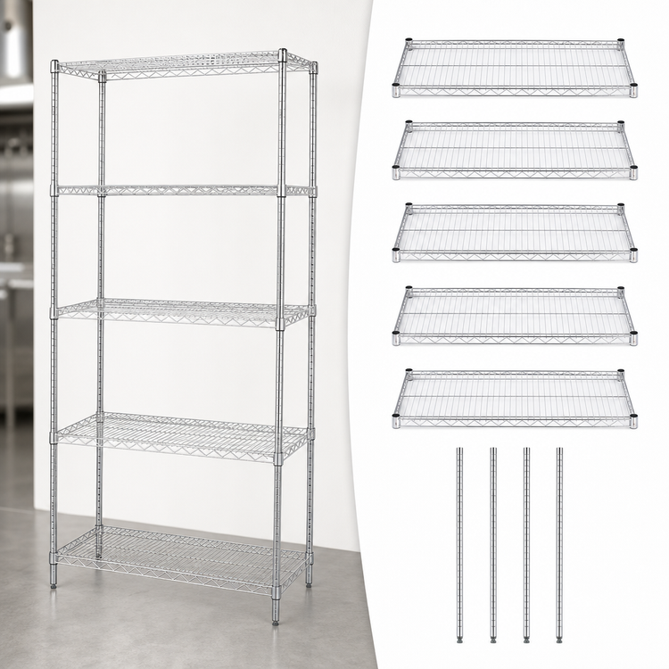 Product image #3 for Quantum 30"W x 21"D x 74"H 5-Shelf Stationary Wire Shelving Starter Kit, Chrome Plated