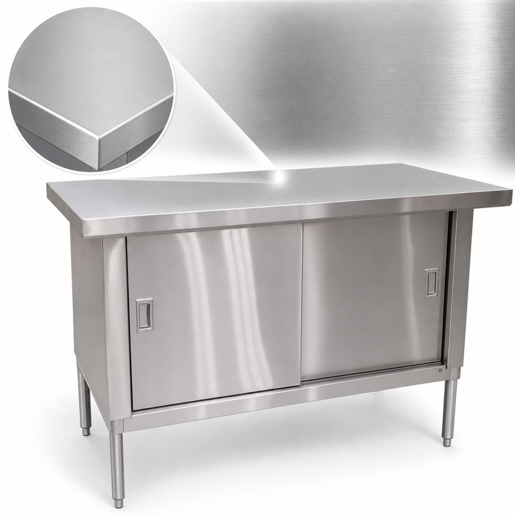 Product image #3 for Omcan USA 72-Inch Enclosed Stainless Steel Work Table with Sliding Door Cabinet Base