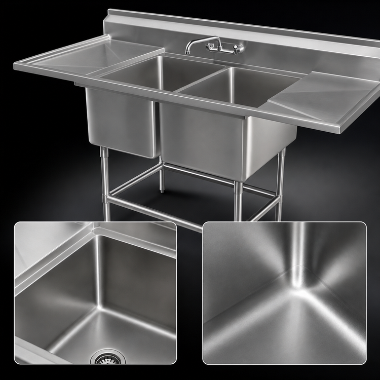 Product image #3 for Eagle Spec-Master FN Series Two-Compartment Coved Corner Sink with 24-Inch Left Drainboard
