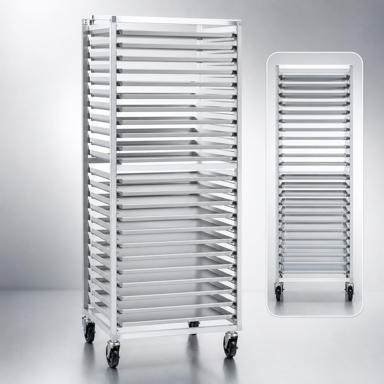 Product image #3 for New Age Mobile Full-Height Side-Loading Aluminum Bun Pan Rack, 30-Pan Capacity
