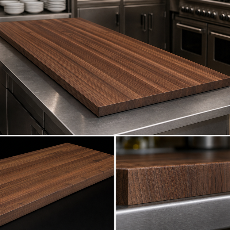 Product image #3 for Boos Block American Black Walnut Edge Grain Wood Kitchen Countertop, 132 x 48 x 1-3/4 Inch, Varnique Finish