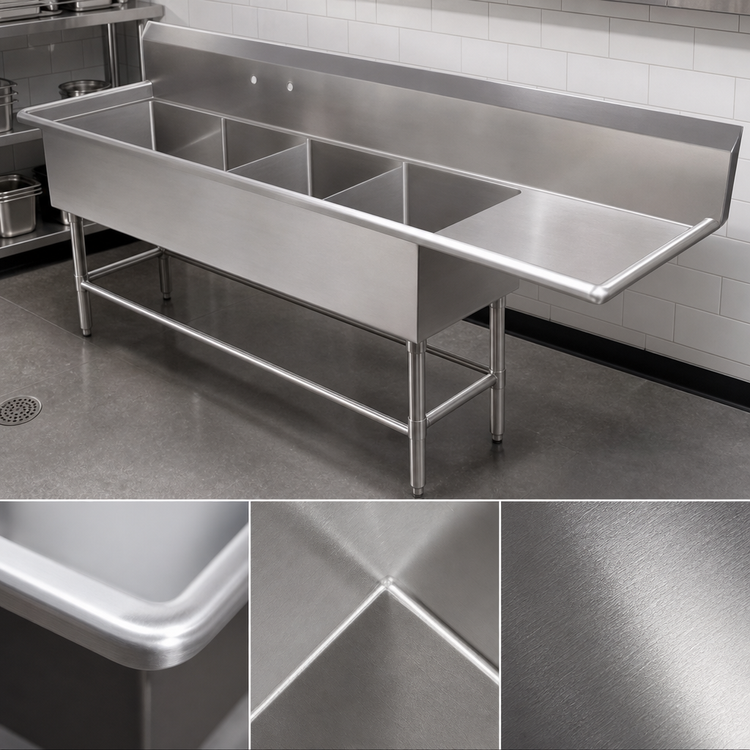 Product image #3 for John Boos Pro-Bowl 4-Compartment Sink with 30-Inch Right Drainboard, 12-Inch Deep Bowls