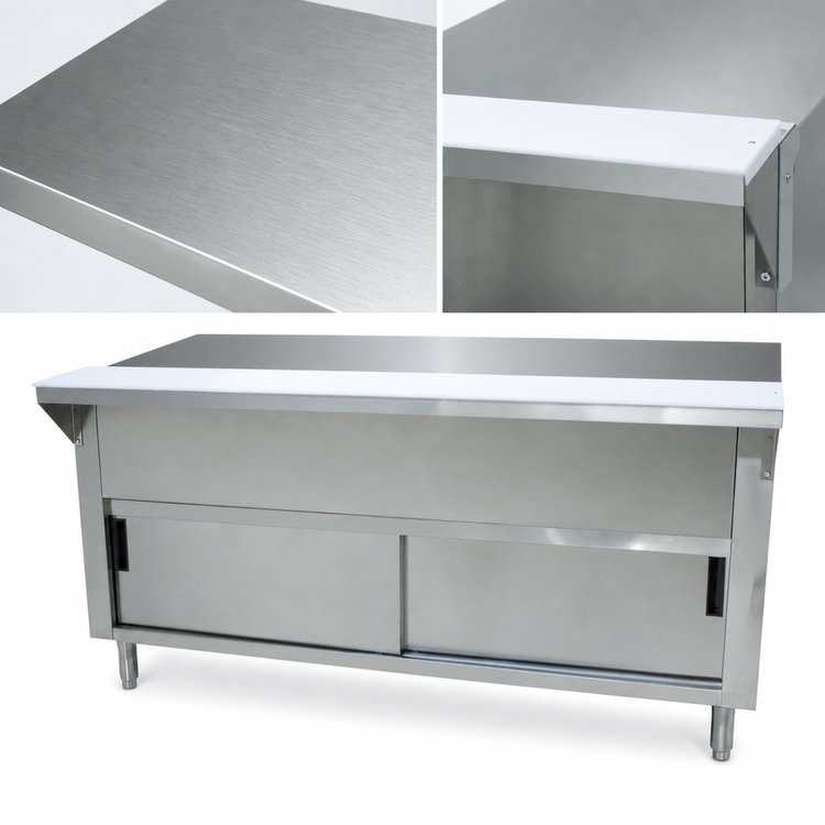 Product image #3 for Advance Tabco Triumph Supreme Solid Top Utility Station with Sliding Door Cabinet Base and Cutting Board
