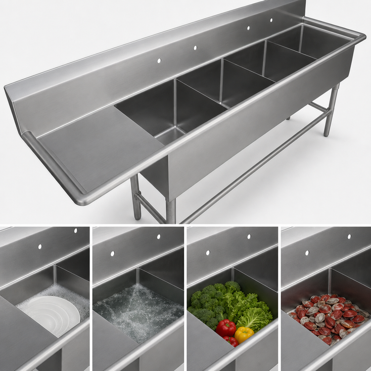 Product image #3 for John Boos Pro-Bowl 4-Compartment Stainless Steel Sink with 36-Inch Left Drainboard, 14-Inch Deep Bowls