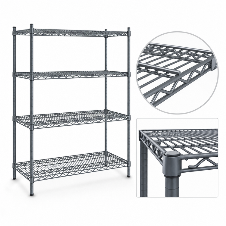 Product image #4 for Eagle Valu-Master Double-Mat Wire Shelving Starter Unit, 4-Tier, 48"W x 18"D x 74"H, Grey Epoxy