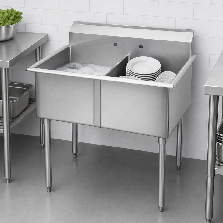 Product image #3 for Sapphire Manufacturing Budget 2-Compartment Stainless Steel Sink with Legs, 51 x 24-1/2 Inches
