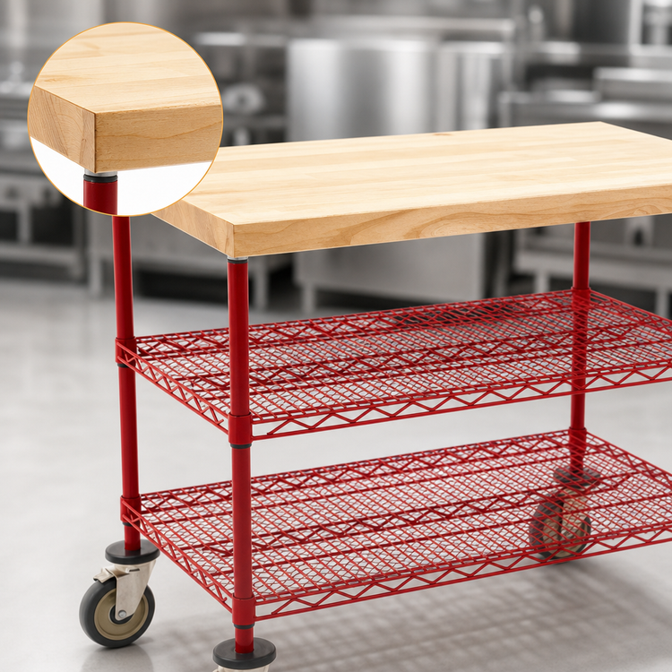 Product image #3 for QuadTruss Maple Top Demo Cart, 48 Inch x 24 Inch, 3-Tier, Red Epoxy Finish