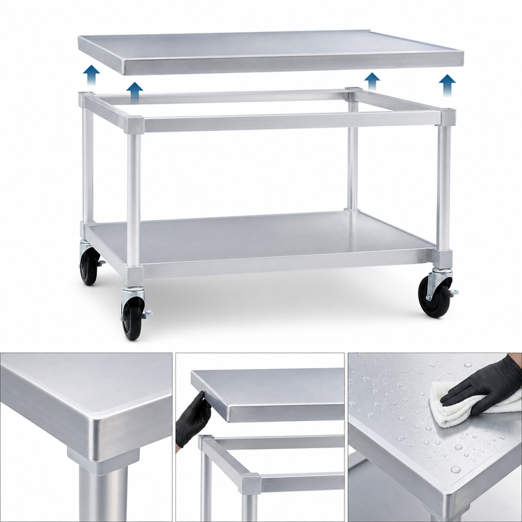 Product image #3 for New Age 48"W x 30"D x 24"H Aluminum Equipment Stand with Removable 12-Gauge Top and Adjustable Undershelf
