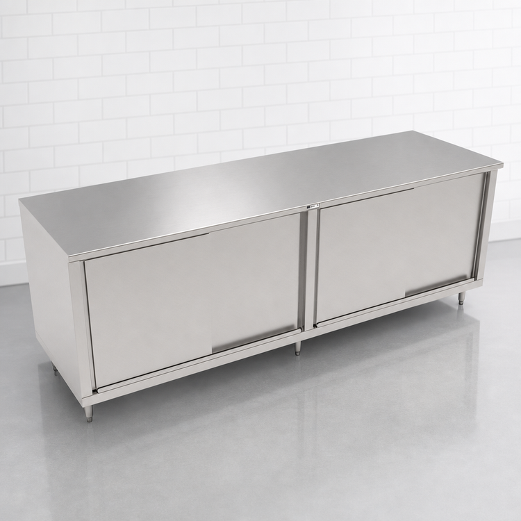Product image #3 for John Boos Stainless Steel Enclosed Work Table Cabinet Base with Sliding Doors, 120 x 36 Inches