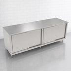 Thumbnail image #3 for John Boos 4CS6-36120 Stainless Steel Enclosed Work Table with Sliding Doors, 16-Gauge 300 Series Flat Top, 120 x 36 Inches
