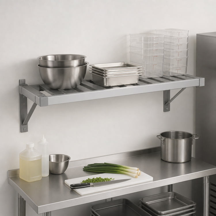 Product image #4 for New Age Adjust-A-Shelf T-Bar Wall-Mounted Aluminum Shelf, 66 x 24 Inches, 1500 lb. Capacity