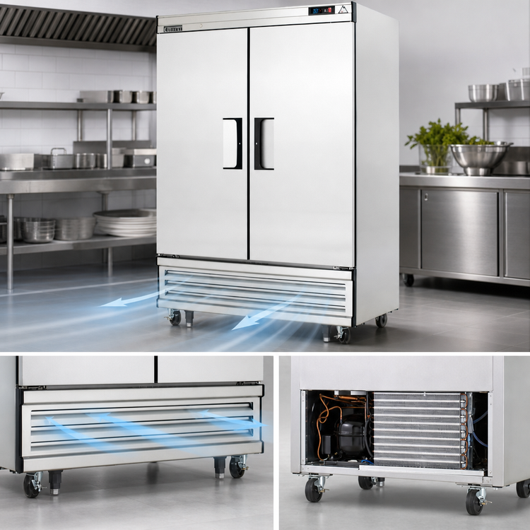 Product image #3 for Everest Refrigeration EBR2 Two-Section Bottom Mount Reach-In Refrigerator, 50 Cu. Ft., Stainless Steel