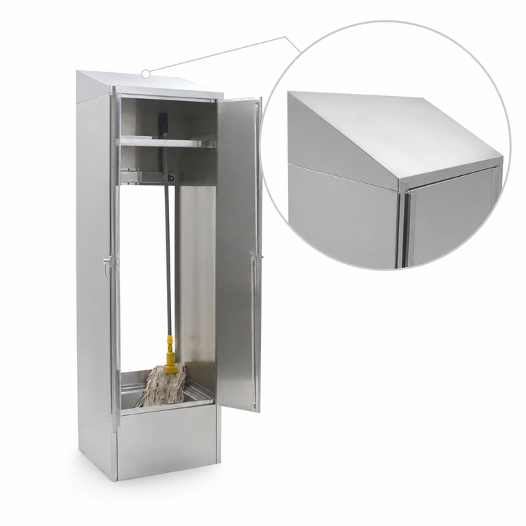Product image #3 for Eagle Group Single-Width Stainless Steel Mop Sink Cabinet with 8-Inch Deep Sink, Slanted Top, Shelf, and Spray Hose