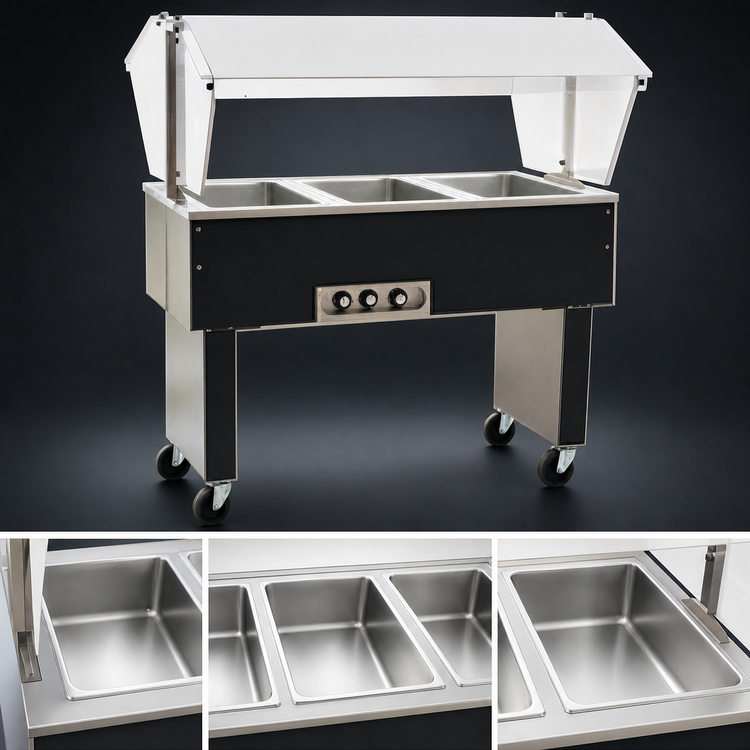 Product image #3 for Eagle Service Mate Deluxe Portable Buffet Hot Food Table, 3 Wells, 48 Inch, 240V, 3-Phase