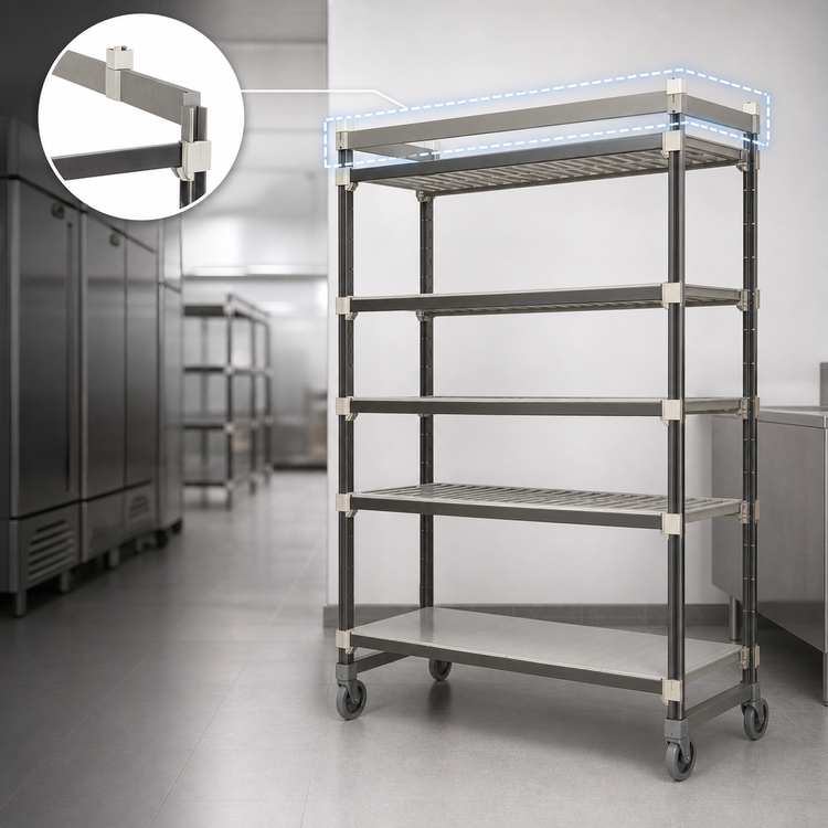 Product image #3 for Cambro Camshelving Elements XTRA High Density Top Rail 5-Tier Mobile Starter Unit, 18 x 42 x 80 Inches, Speckled Gray