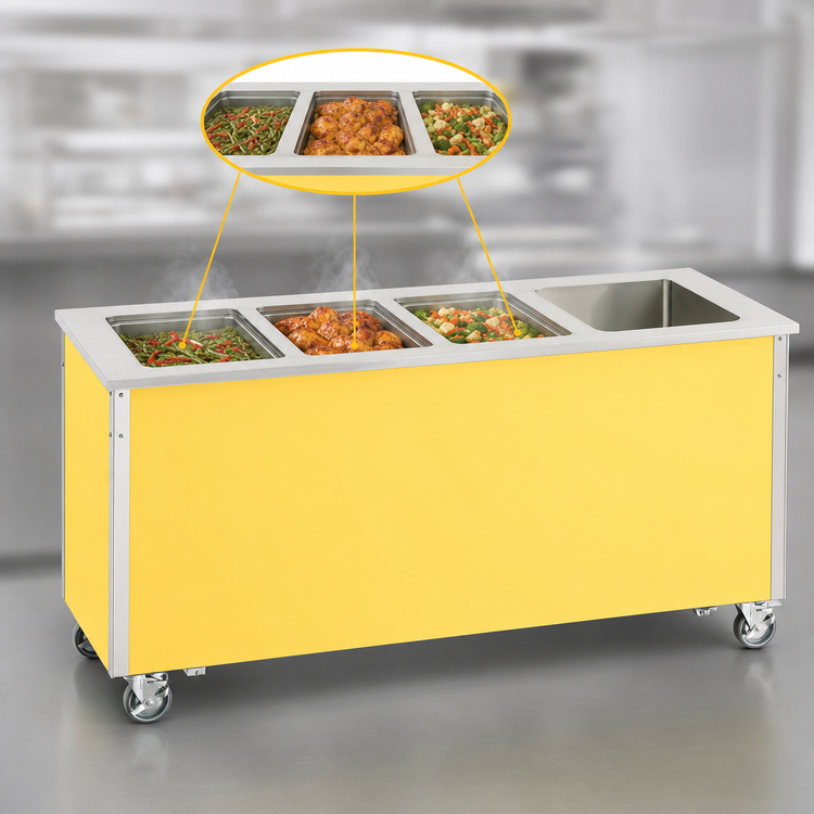 Product image #3 for Vollrath 4-Series Signature Server Stainless Steel Modular Hot/Cold Food Station, 74 Inch, with 3 Hot Wells and Refrigerated Cold Pan