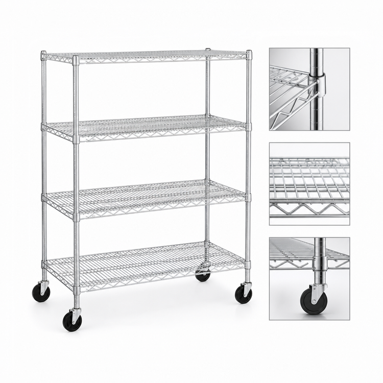 Product image #3 for Metro Super Erecta Chrome Wire Stem Caster Cart, 4 Shelves, 48 x 21 x 69 Inches