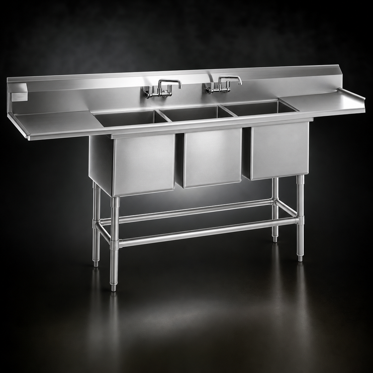 Product image #3 for Eagle Group Spec-Master FN Series 91.5" Three Compartment Stainless Steel Sink with Left Drainboard