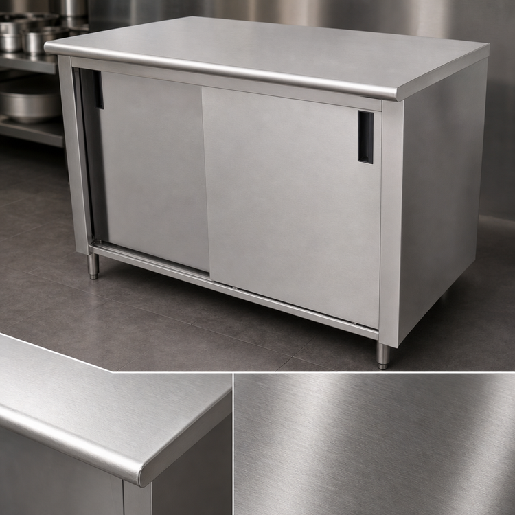 Product image #3 for Advance Tabco Special Value Series 72-Inch x 30-Inch Enclosed Work Table with Cabinet Base, Mid-Shelf, and Sliding Doors