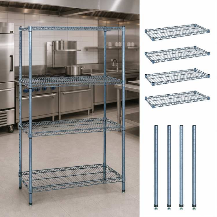 Product image #3 for Quantum 30"W x 18"D x 86"H Wire Shelving Starter Kit, 4-Shelf, Gray Epoxy Antimicrobial Finish