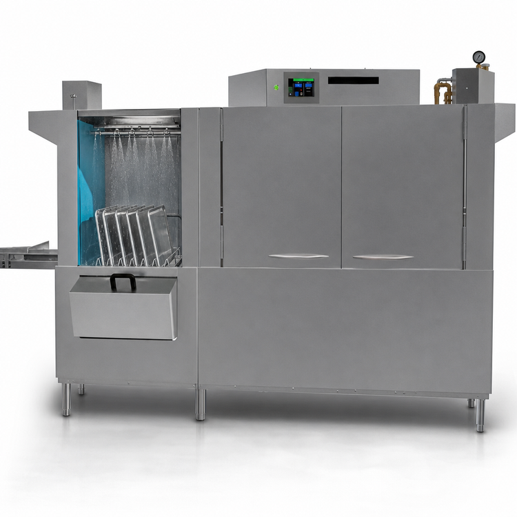 Product image #3 for Champion 100 PRO 64-Inch High-Temperature Two-Tank Rack Conveyor Dishwasher with 36-Inch Prewash