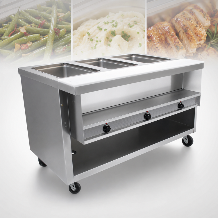 Product image #3 for Advance Tabco Heavy Duty 3-Well Electric Sealed Well Hot Food Table with Enclosed Storage Base, 208/240V