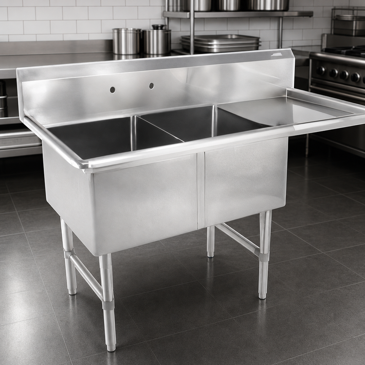 Product image #3 for John Boos B-Series 2-Compartment Stainless Steel Sink with 24-Inch Right Drainboard and 14-Inch Deep Bowls