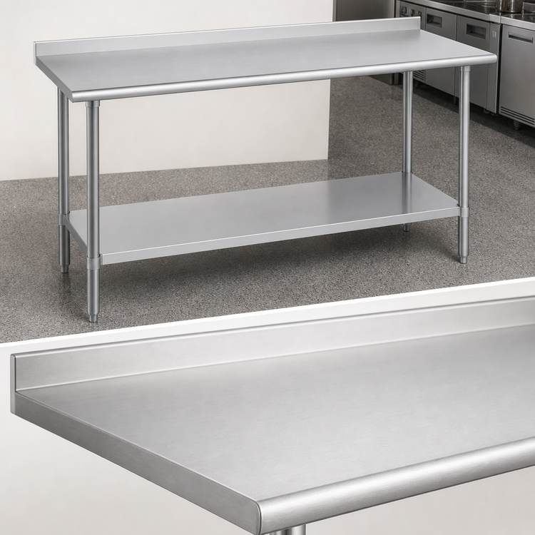 Product image #3 for Duke 60" x 36" 16-Gauge 400 Series Stainless Steel Work Table with 1-1/8" Straight Riser and Undershelf