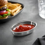 Thumbnail image #3 for American Metalcraft D404 Oval Stainless Steel Sauce Cup, 1-1/2 oz. Case of 576