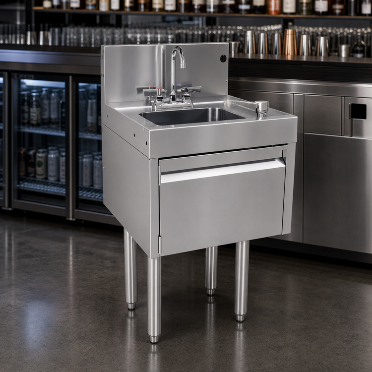 Product image #3 for Glastender Deluxe Free-Standing Door-Style Underbar Hand Sink Unit, 18-Inch W x 19-Inch D, Stainless Steel