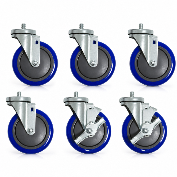 Product image #3 for Advance Tabco 5-Inch Blue Polyurethane Threaded Stem Caster Set for Cabinet Base Units