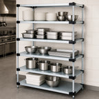 Thumbnail image #3 for Quantum WR63-2154SG-5 Solid Shelving Starter Kit, 54"W x 21"D x 63"H, 5 Shelves, Galvanized Steel, Chrome Posts