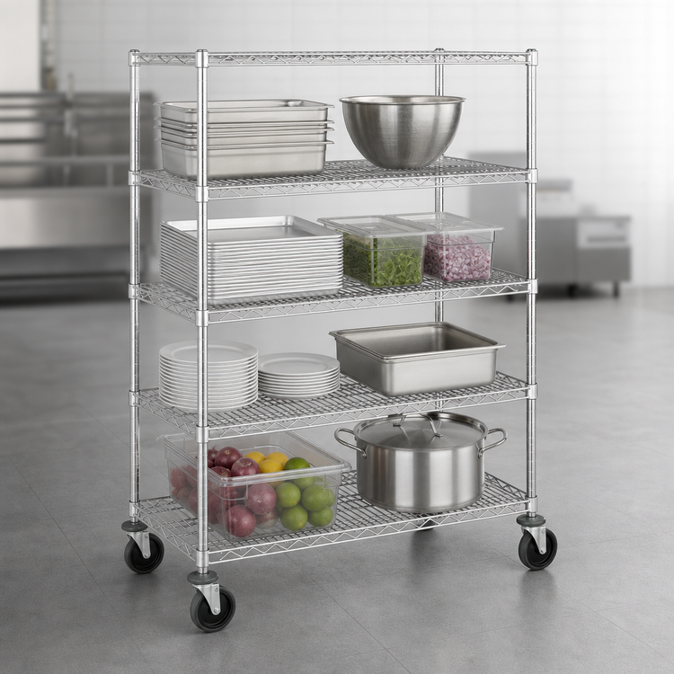 Product image #3 for Metro Super Erecta 60 x 24 x 69-Inch Wire Stem Caster Cart, 4 Shelves, Chrome Finish