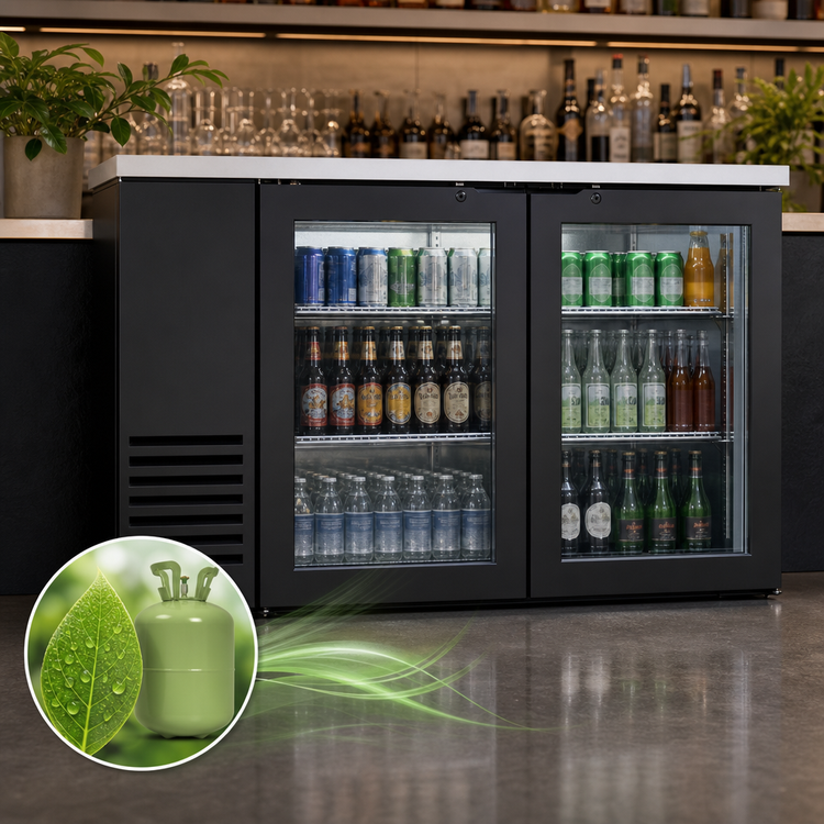 Product image #3 for Two-Section Glass Swing Door Back Bar Cooler, 24-Inch Deep, Single Zone, 60-1/8-Inch Wide, Stainless Top, Black Exterior
