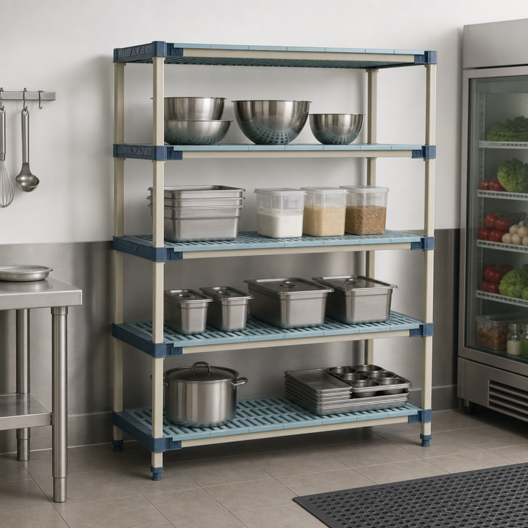 Product image #3 for MetroMax 4 All-Polymer Starter Shelving Unit, Open-Grid, 60 in. W x 18 in. D x 63 in. H, 4 Shelves
