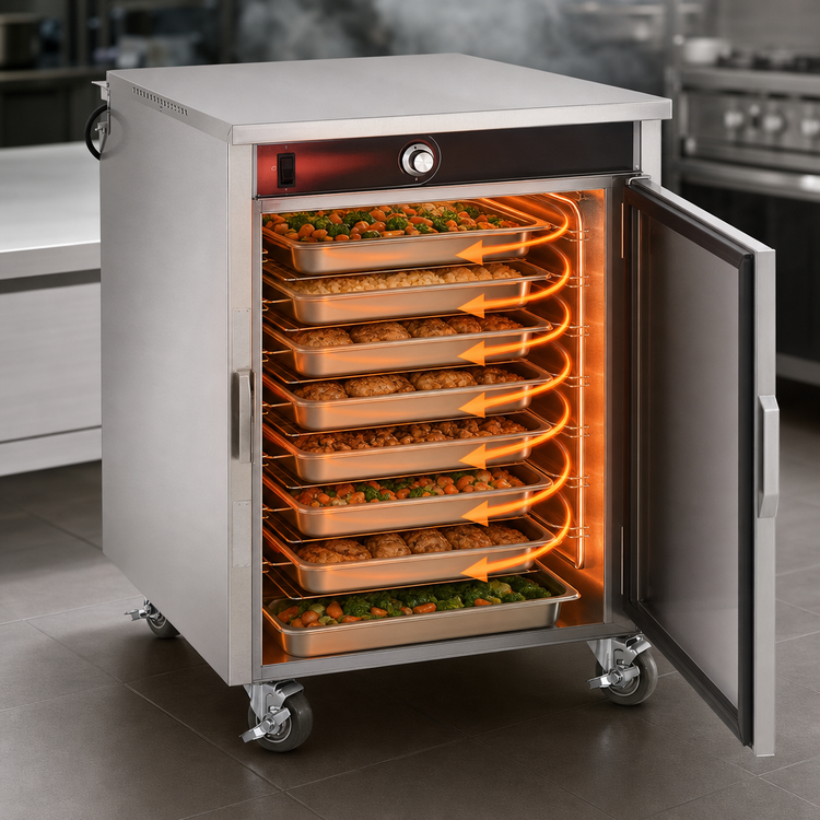 Product image #3 for FWE Handy Line Mobile Heated Holding Cabinet, Single Door, 18 Full-Size 12" x 20" Pan Capacity, Radiant Heat, Stainless Steel
