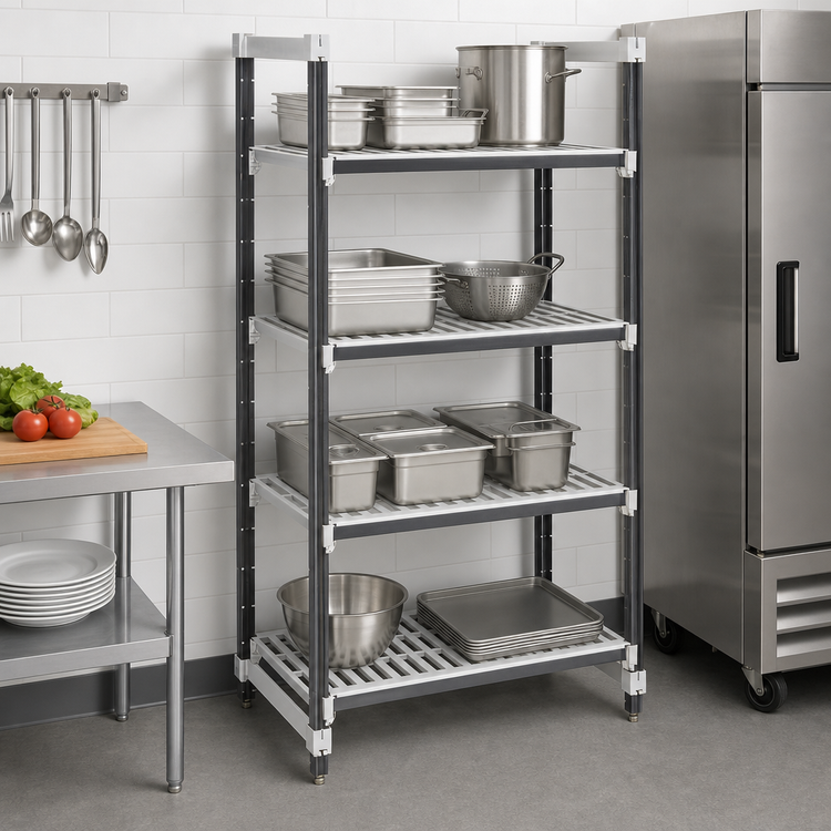 Product image #3 for Cambro Camshelving Elements XTRA 4-Shelf Vented Stationary Starter Unit, 18 x 24 x 72 Inches, Speckled Gray