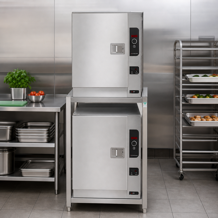 Product image #3 for Cleveland SteamChef Double-Stacked 2-Compartment Electric Boilerless Convection Steamer with Stacking Stand