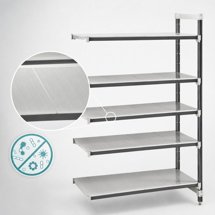 Product image #3 for Cambro Camshelving Elements XTRA 5-Tier Solid Stationary Add-On Shelving Unit, 24 x 21 x 84, Speckled Gray