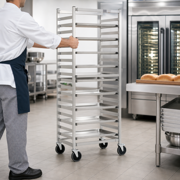 Product image #3 for Panco Mobile Full-Height Stainless Steel Utility Rack for 18 x 26 Inch Trays