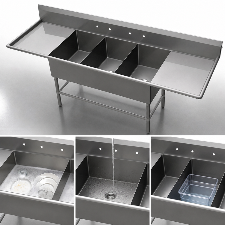 Product image #3 for John Boos Pro-Bowl 3-Compartment Stainless Steel Sink with 2 Drainboards, 24 x 24 x 12 Inch Bowls