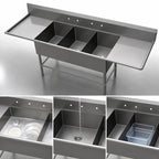 Thumbnail image #3 for John Boos Pro-Bowl 3PB24-2D24 3-Compartment Stainless Steel Sink with Left & Right Drainboards, 16-Gauge Type 300, 24 x 24 x 12 Inch Bowls