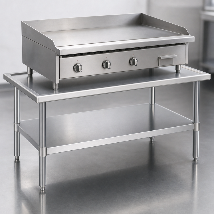 Product image #3 for Eagle Group 72-3/8 Inch Griddle/Equipment Stand with Stainless Steel Top and Adjustable Undershelf
