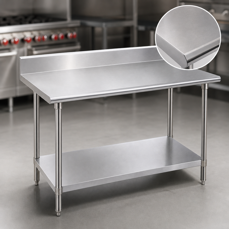 Product image #3 for Advance Tabco KAG-2410 120-Inch x 24-Inch 430 Stainless Steel Work Table with 5-Inch Backsplash and Adjustable Undershelf