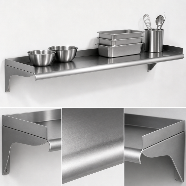 Product image #3 for Eagle Group WS1260-16/4 Wall-Mounted Stainless Steel Shelf, 60 x 12 Inches, 430 Series
