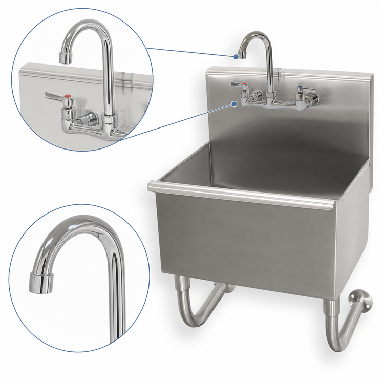 Product image #3 for Advance Tabco 1-Station Wall-Mounted Square Corner Hand Sink with Faucet, 23 Inch Wide, 304 Stainless Steel