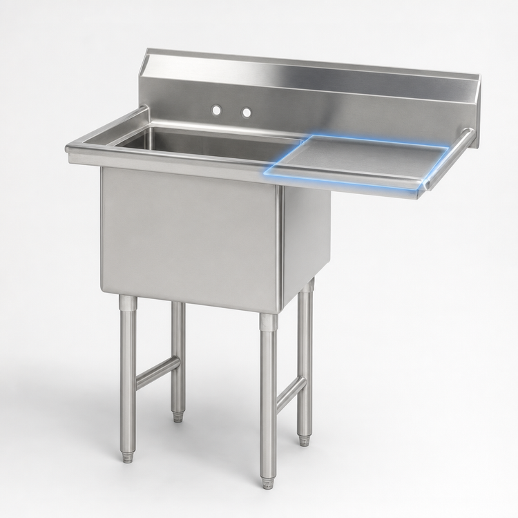 Product image #3 for Advance Tabco Single-Compartment Fabricated Sink with 24-Inch Right Drainboard, 18 x 18 x 14-Inch Bowl, 16-Gauge 304 Stainless Steel